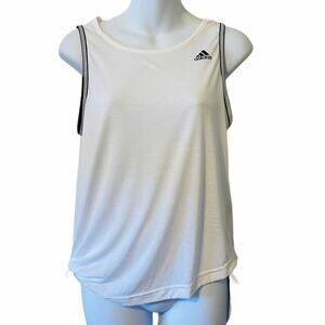 Adidas white muscle tie on side stripe tank